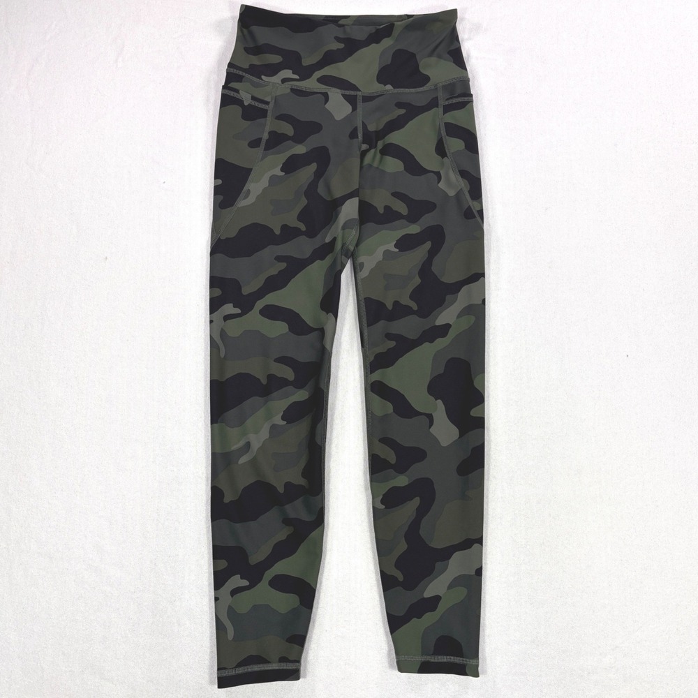 Old Navy Active Elevate Go-Dry Camo Leggings Women Medium Green High Rise Pocket - Picture 1 of 6